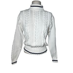 Vintage Liz Claiborne White and Navy cable knit preppy coastal sweater women SM